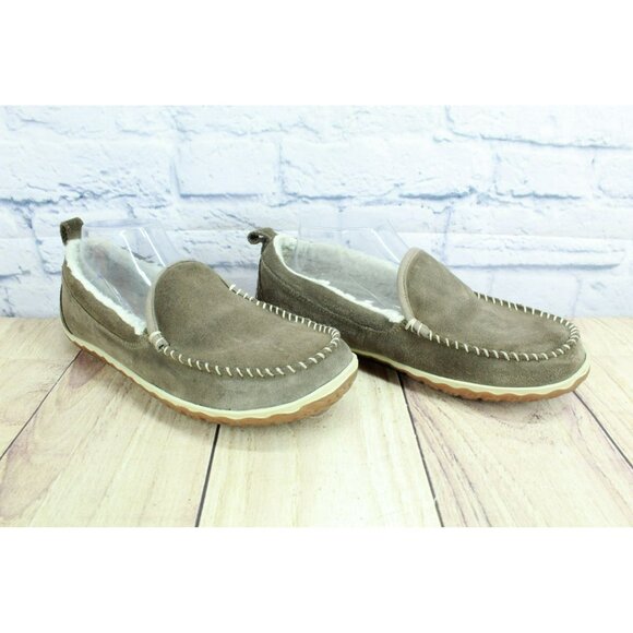LL Bean Cement Suede Slip-On Fleece Lined Mountain Moccasin Slippers Size 9 M - Picture 3 of 9